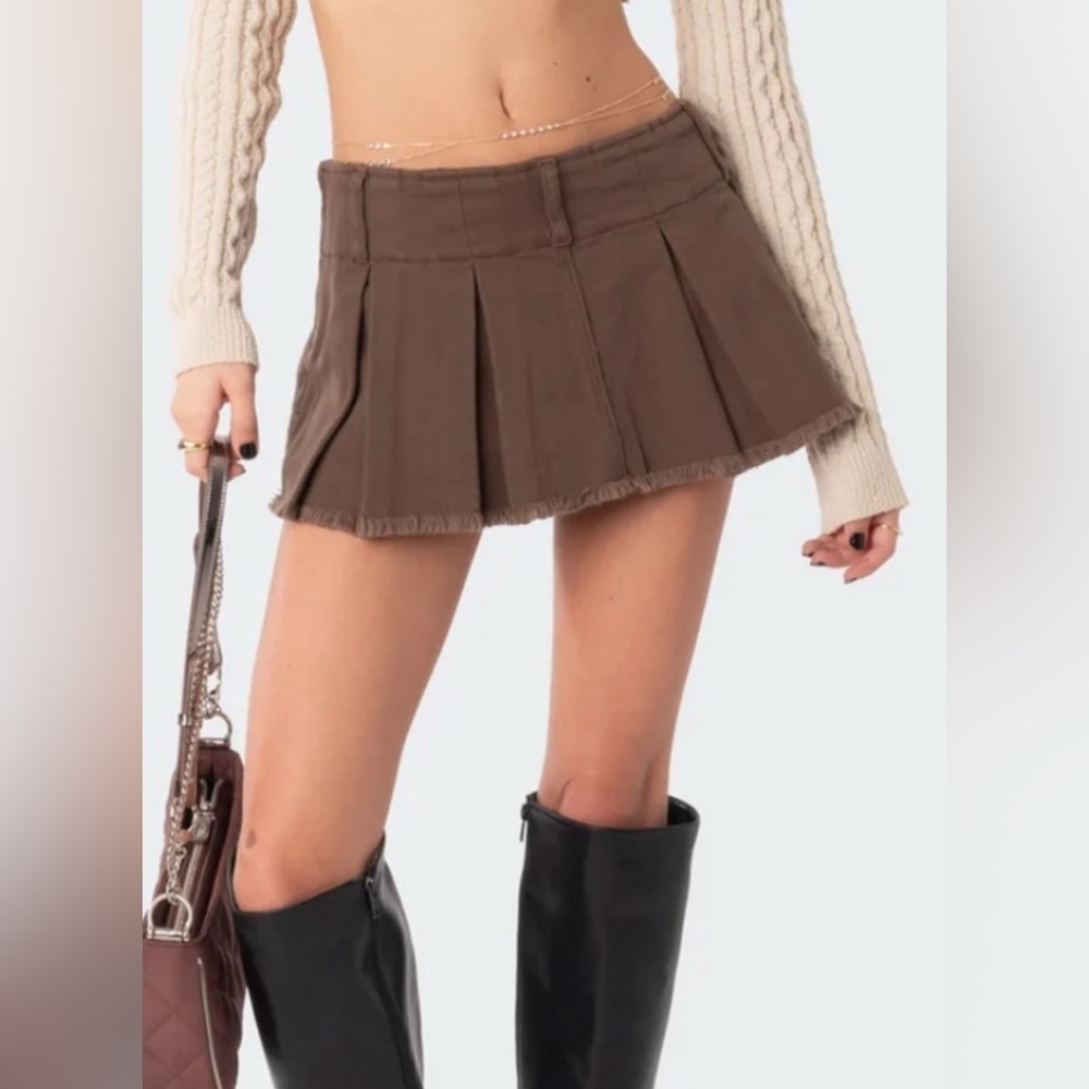 Edikted washed Denim Pleated Micro Skort XS